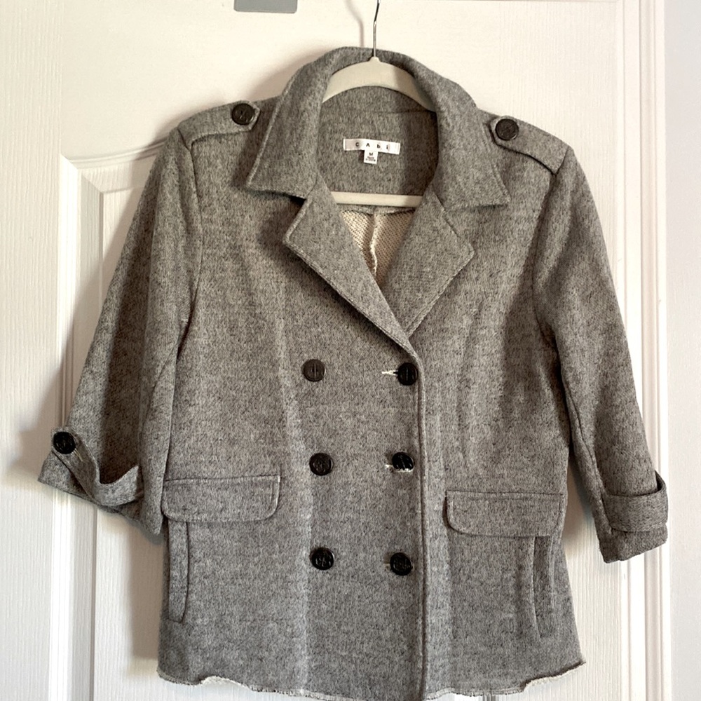 CAbi jacket with 3/4 sleeves. Heather gray. Size M Soft Sweatshirt like fabric.
